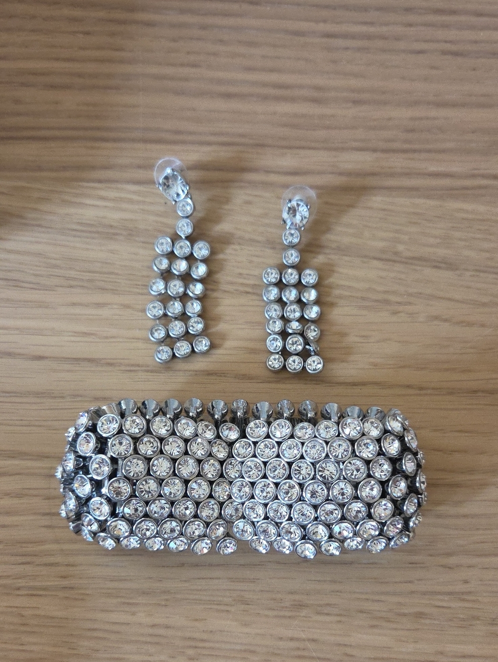 Crystal Pavé Silver-Tone Bracelet and Drop Earrings Set